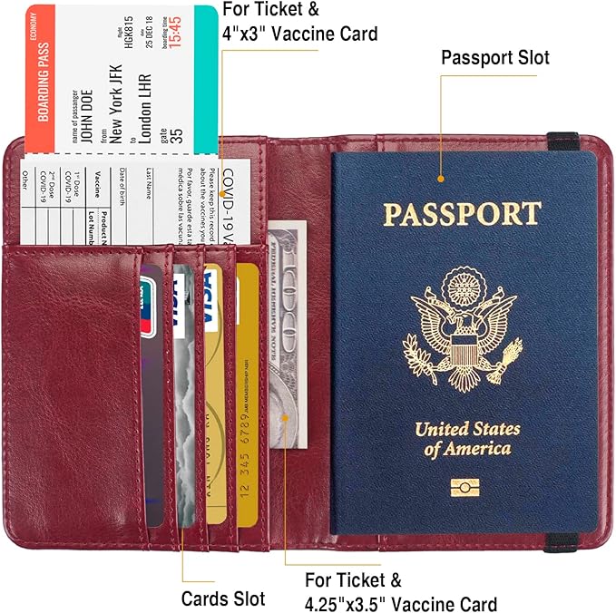 Premium Passport Holder for Travel, RFID Blocking Passport Cover Slim, Durable & Travel-Friendly, Passport Wallet Keep Your Documents Safe & Organized (Wine Red)