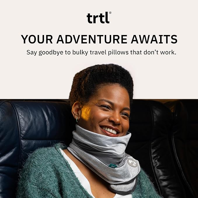 trtl Pillow Plus - Airplane Neck Pillow for Traveling - Height-Adjustable, Breathable Travel Pillow for Head and Neck Support While on Planes, Cars, and Trains - Machine Washable