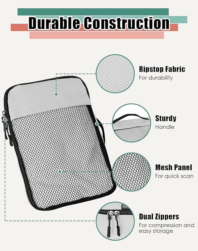 4-Piece Packing Cubes Travel Accessories Set for Suitcases - Luggage Organizer Bags with Double Zipper - Mesh Top - Medium - Beige