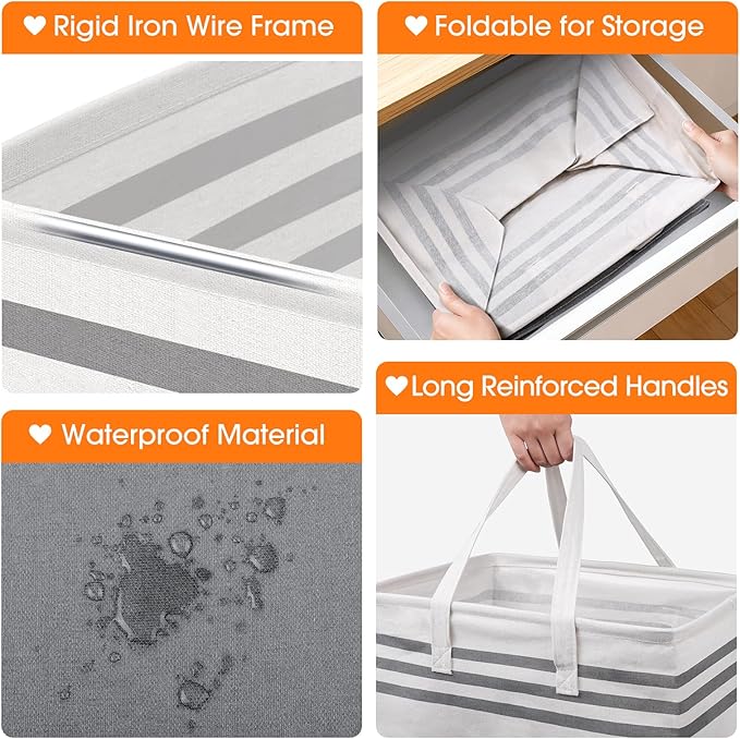 2 Pack Large Home Laundry Basket, Laundry Hamper, Freestanding Waterproof Dirty Clothes Bag, Tall Clothes Hamper - Extended & Reinforced Handles for College Dorm, Family (Light Grey/100L)