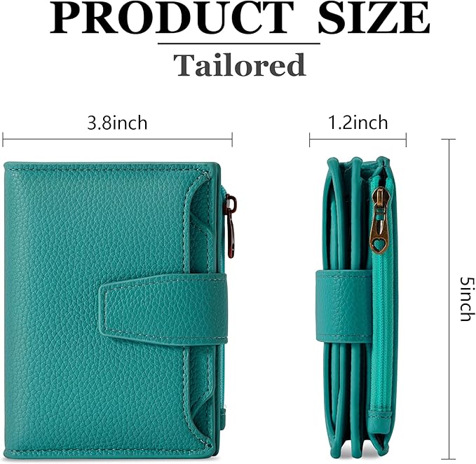 Airkit Small Wallet Women RFID Blocking Leather Bifold Compact Card Holder Wallet for Women with Zipper Coin Pocket 4 ID Window