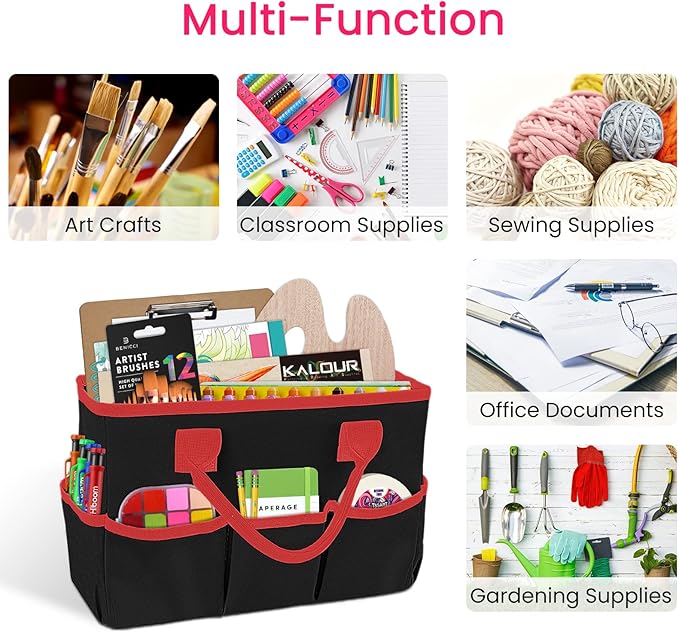 Godery Desktop Tote and Organizer, Teacher Helper caddy Bag for Arts, Books, Stationery, Office Desk Organization, Make-up Storage with Handles for Travel (PINK)