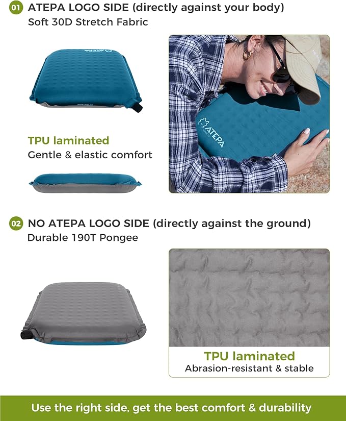 ATEPA Inflatable Seat Cushion, Self-Inflating Portable Stadium Airplane Travel Foam Cushion Pad for Camping, Sports Events, Outdoor