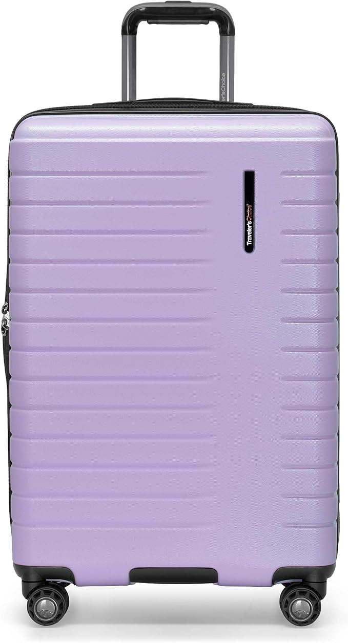 Traveler's Choice Archer Polycarbonate Expandable Luggage with Spinner Wheels, Light Purple, Checked 26-Inch