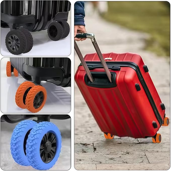 8 Pack Luggage Wheel Protector Covers for Travel Bags, Durable Silicone Suitcase Wheels Covers Fit for 5cm-7.5cm Wheels, Noise-Reducing, Anti-Slip Shock Proof Design (Black)