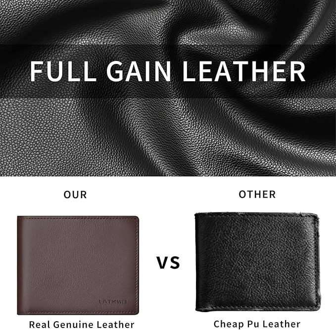 Mens Wallet - Genuine Leather Bifold RFID Blocking Slim Front Pocket Large Capacity with 10 Card Slots, 2 ID Windows & 2 Cash Pockets - Heavy Duty Stitched Gift for Men (Brown)