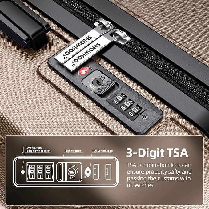 SHOWKOO Luggage Sets Expandable 100% PC Durable Suitcase Double Wheels TSA Lock 3pcs, Champagne