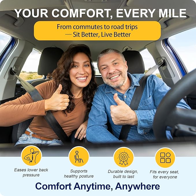 kingphenix Car Seat Cushion – Memory Foam Pad for Driving Comfort – Boosts Height and Relieves Coccyx & Lower Back Pain – Car, Truck, Office Chair (Leather & 4D Mesh Gray)