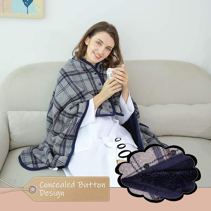 XING YE CHUAN Fleece Wearable Blanket, Comfy Poncho Throw with Buttons, Plush Sleeveless Blankets, for Women Cape Wrap Cover…