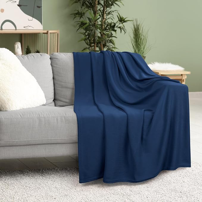 Utopia Bedding Soft Jersey Knit Blanket Navy Queen (90x90 Inches) | Lightweight, Breathable, Sweatshirt Blanket, Bed, Couch, Sofa, Cozy, Home Decor, Summer