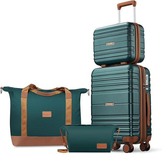 Luggage Sets 4 Piece, 20 Inch Expandable Carry On Suitcase with TSA Lock & Spinner Wheels, Lightweight Travel Luggage Sets with YKK Zippers (Dark Green, 4 Piece Sets(14/20/DB/TB))