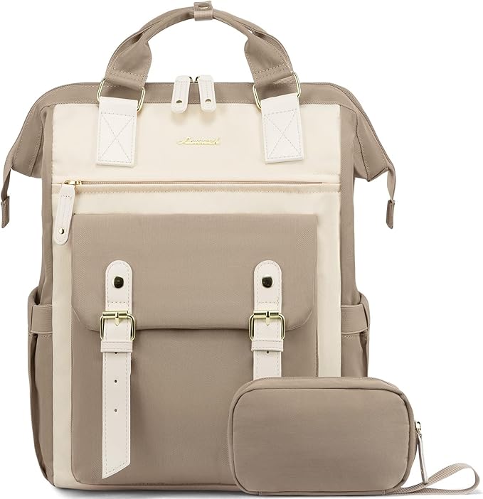 LOVEVOOK 17 inch Laptop Backpack for Women, Teacher Nurse Work Travel Backpacks Purse,Computer Bag, Khaki Beige