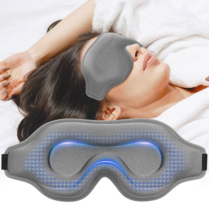 Weighted Eye Mask for Sleeping, 3D Contoured Sleep Mask Blackout with Adjustable Strap, Lash Extensions Sleeping Mask for Travel, Eye Cover Blindfold for Men Women (Gray, 4.6oz)