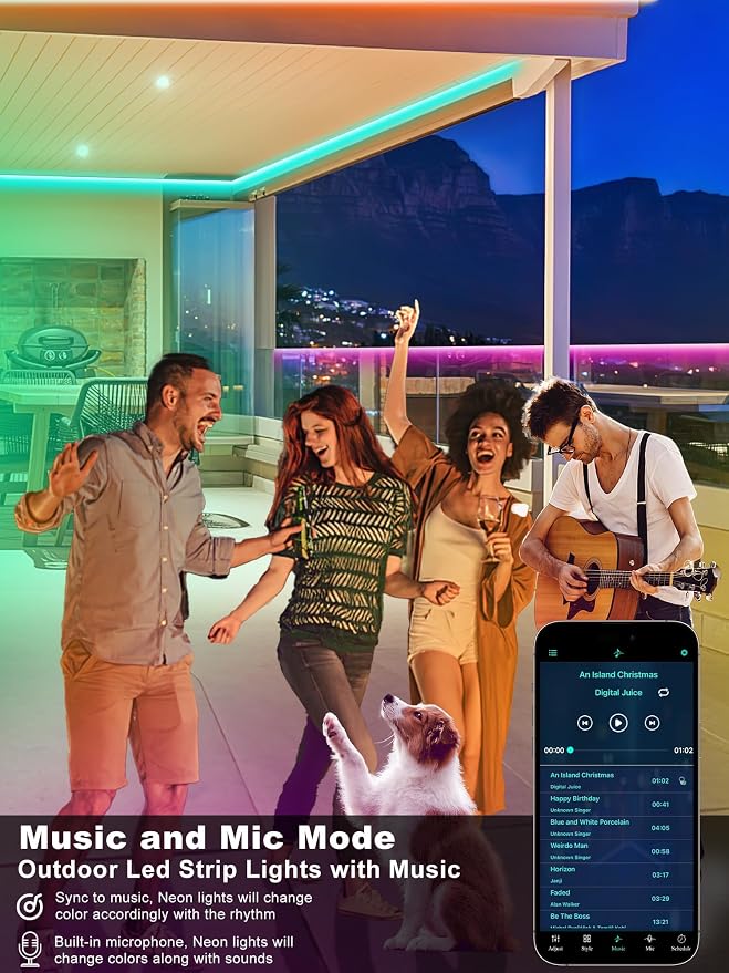 Ledagic Outdoor Led Strip Lights Waterproof, Led Rope Lights 200ft | Ip65 Outside Led Light Strip Waterproof with Remote and App Control, Exterior Music Syne RGB Strip Lights (2*100ft)