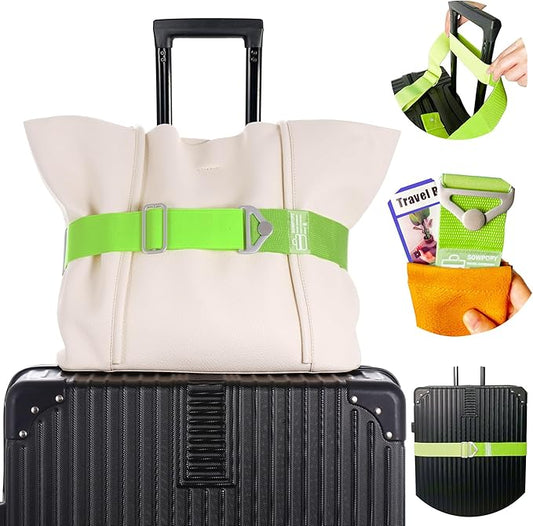 SOWPOPY Travel Belt for Luggage, Add a Bag Luggage Straps Suitcase Travel Belt Over Handle for Carry On Bag, Adjustable 2-in-1 Elastic Luggage Belt Bag Bungee Travel Essential Accessories