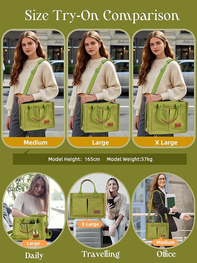 FIORETTO Canvas Tote Bag for Women with Zipper Closure & Individual Compartments for Work College for Teacher & Nurse