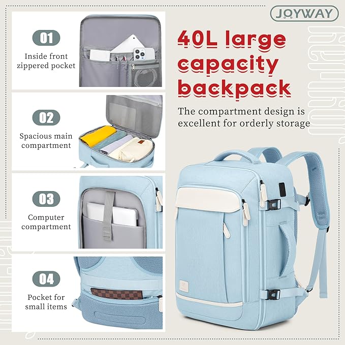 Joyway Expandable Luggage Sets 5 Piece, Lightweight Hard Shell Travel Suitcase Set with Spinner Wheels and TSA Lock, Lightblue