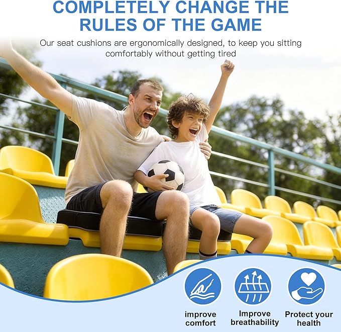 Stadium Seat Cushions for Bleachers - 3.15" Extra Thick Portable Bleacher Seats with Memory Foam & Massage Dots, Comfortable Waterproof Outdoor Chair Pads for Sporting Events, Travel, Camping