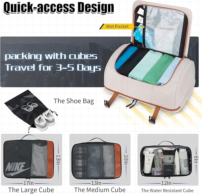 42L Travel Backpack with 4 Packing Cubes, TSA Friendly Flight Approved Carry-On Bag, Water-Resistant Weekender Business Backpack for Men Women, Fits 17.3" Laptop