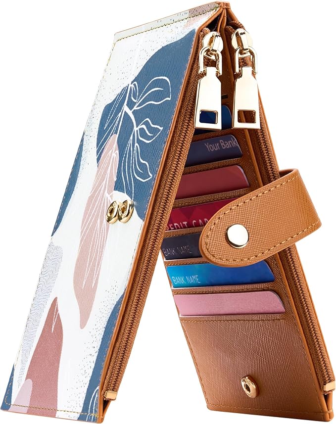 Travelambo RFID Wallet Women Large Size Bifold Multi Card Wallet Case with Zipper Pocke Credit Card Holder for Women