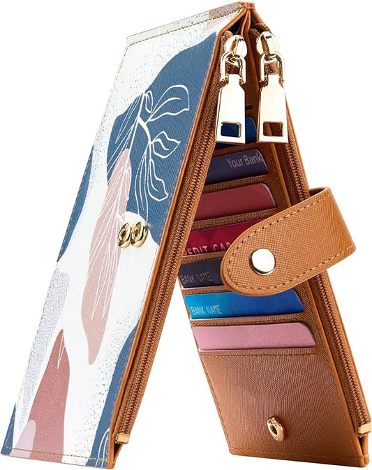 Travelambo RFID Wallet Women Large Size Bifold Multi Card Wallet Case with Zipper Pocke Credit Card Holder for Women