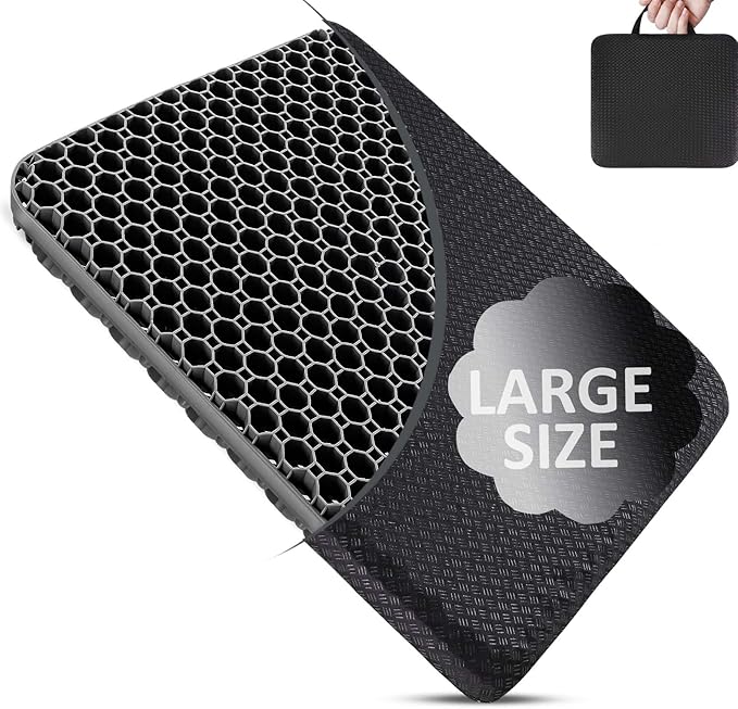 Seat Cushion, Gel Seat Cushion for Long Sitting– Back, Sciatica, Tailbone Pain Relief Pad, 19in Seat Pad for Car, Office Chair, Wheelchair, Soft Support for Long Trips