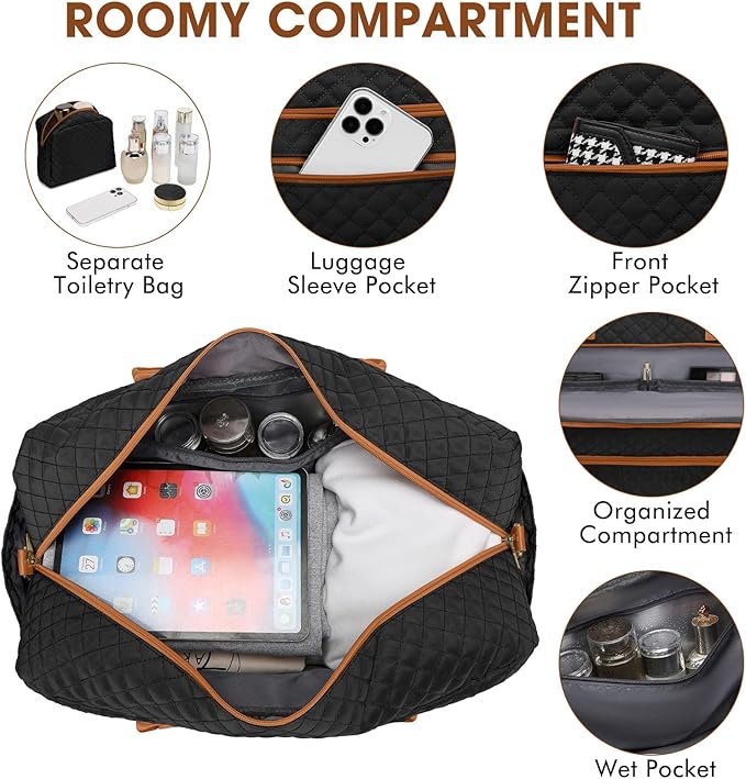Travel Duffle Bag Weekender for Women - 38L Carry-On Overnight Personal Item Bag with Shoe Compartment & Wet Pocket Weekend Tote Bags with Toiletry Hospital Bags for Labor and Delivery