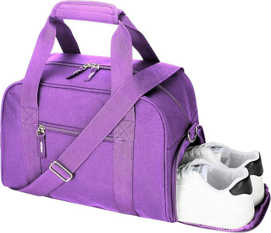 SeaRock 14 inch Small Gym Bag for Men & Women, Mini Duffle Bag with Shoe Compartment, Carry On Duffel Bag for Travel Sports, Purple