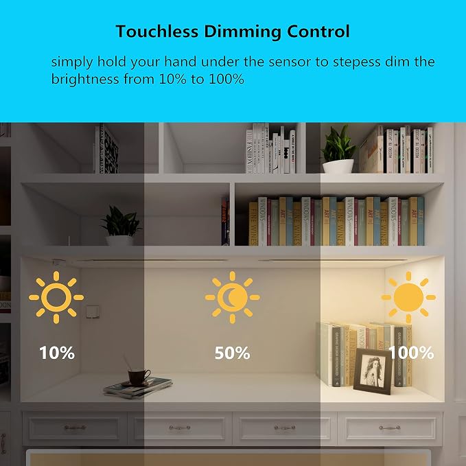 LED Under Cabinet Lighting 20In Kitchen Under Counter Lights Strip Dimmable Touchless with Manual Sensor,Undercounter Light Bar Plug in,4000k Natural White for Display,Shelves,Workbench,Desk,1pcs