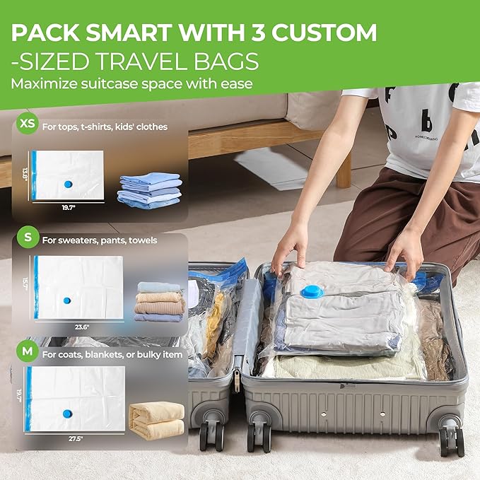 Vacuum Storage Bags for Travel - 9 Pack Compression Packing with Wireless Electric Pump for Luggage Vacuum Seal Bags for Clothes Suitcase Space Saver Organizer 3 XSmall/3 Small/3 Medium