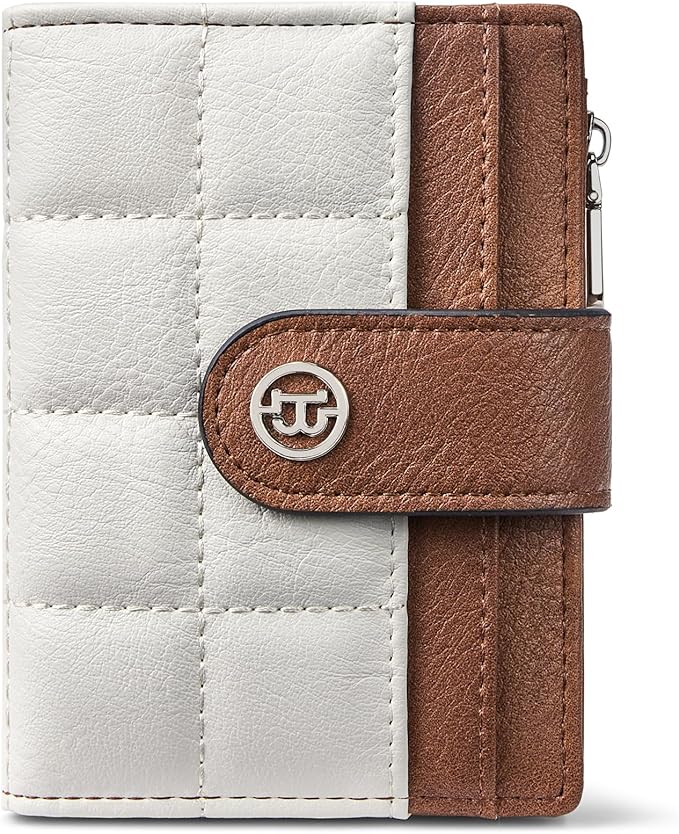 BOSTANTEN Small Wallet for Women Leather RFID Blocking Card Holder Bifold Compact Wallets With Zipper Coin Pocket Beige＆Brown