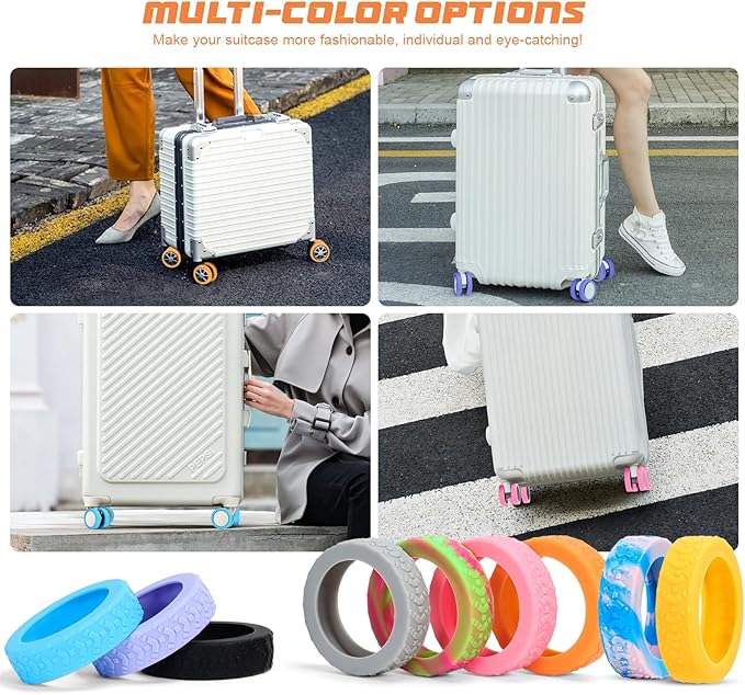 Luggage Wheel Covers, 8 PCS Silicone Wheel Protector Covers for 2-2.6 inches 8-Spinner Wheels, Wear-Resistant, Anti-Noise, Blue+Pink
