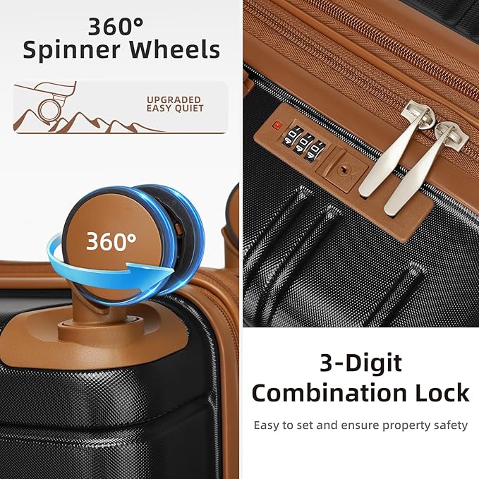 6 Piece Luggage Set Hard Shell - Black Expandable Suitcases with Spinner Wheels and Duffel Bags for Family Travel, Durable Carry On Luggage Sets with Lock for Women and Men