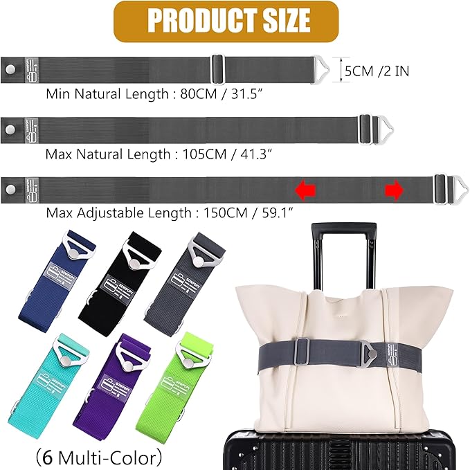 SOWPOPY Travel Belt for Luggage, Add a Bag Luggage Straps Suitcase Travel Belt Over Handle for Carry On Bag, Adjustable 2-in-1 Elastic Luggage Belt Bag Bungee Travel Essential Accessories