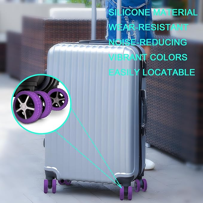 (8 Pack) Silicone Luggage Wheel Covers for 8-Spinner Wheel Suitcases, Mute & Shock Absorption Protector, Wear-Resistant & Noise-Reducing, Perfect for Travel (Purple)