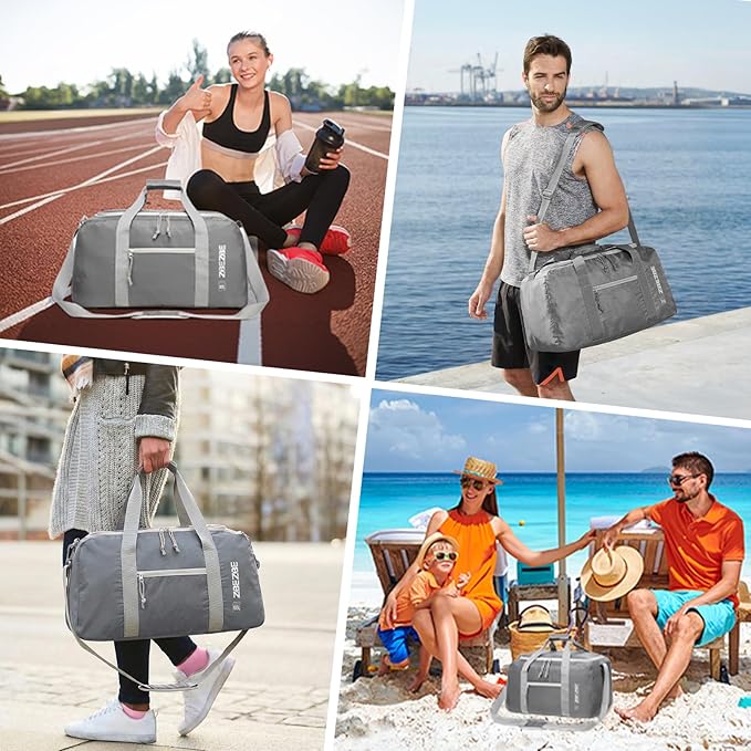 Foldable Travel Duffel Bag, Lightweight & Easy to Carry Water-Repellent Duffle Bag - 2-Way Zipper & Interior Pouch, Ideal for Weekend Trips, Daily Use,Camping，Sports