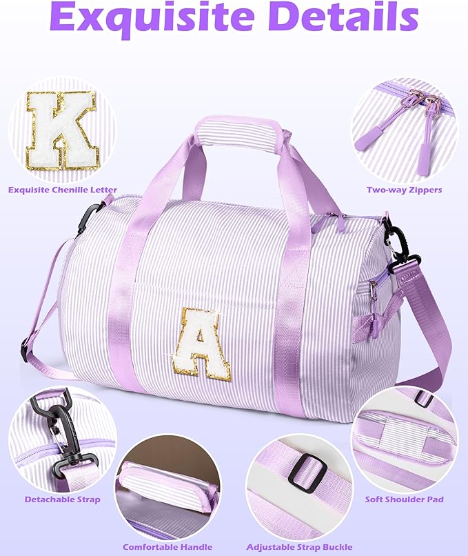 6 Year Old Girl Birthday Gifts, Girls Travel Duffle Bag, Kids Initial Overnight Duffel Bags with Shoe Compartment, Personalized Dance Bag with Cosmetic Pouch, Gift for Sister (Letter D)