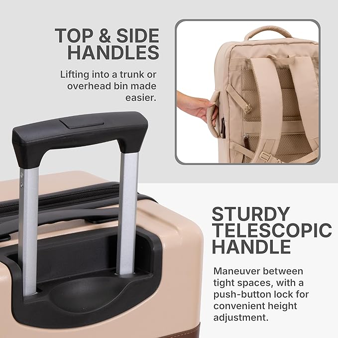 U.S. Traveler Vista Way 3-Piece Travel Set, 21-Inch Carry-on Hardside with TSA Lock, 18-Inch Travel Backpack with Laptop Sleeve, Toiletry Bag, Beige