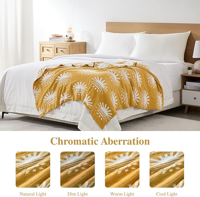 Throw Blanket, Chenille Microfiber Blankets for Couch, Soft Cozy Fluffy Warm Knitted Sunset Blanket for Sofa, Bed, Chair, Reversible Fuzzy Plush Lightweight Decorative Blanket, 50x60 inches