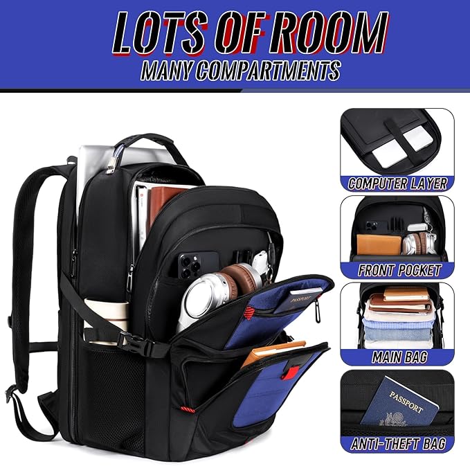 Extra Large Laptop Backpack with LifetimeWarranty,Gaming Laptop Travel Bag Fits 18.4-19" Laptops,TSA Friendly Travel Rucksack for Men Women, Big TSA Airline Approved Work Computer Bag, Blue