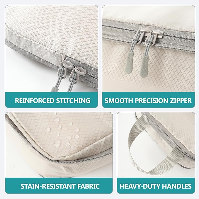 Compression Packing Cubes for Travel, 4 Set Expandable Packing Organizers, Lightweight Luggage Organizer Bags, Travel Essentials for Carry on, Handy Helper for Organizing Clothes, Off-White
