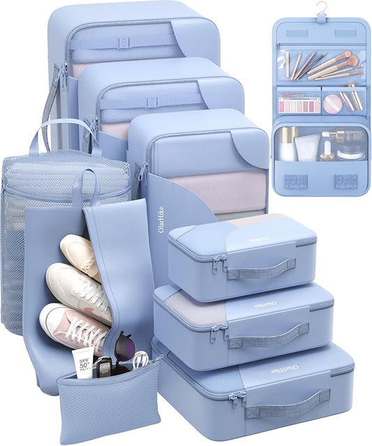 10 Set Packing Cubes for Travel, Gifts for Women Mom,Anti-Tearing Suitcase Organizer for Luggage with Shoe & Hanging Toiletry Bag,OlarHike Vacation Essentials & Accessories for Cruise Ship
