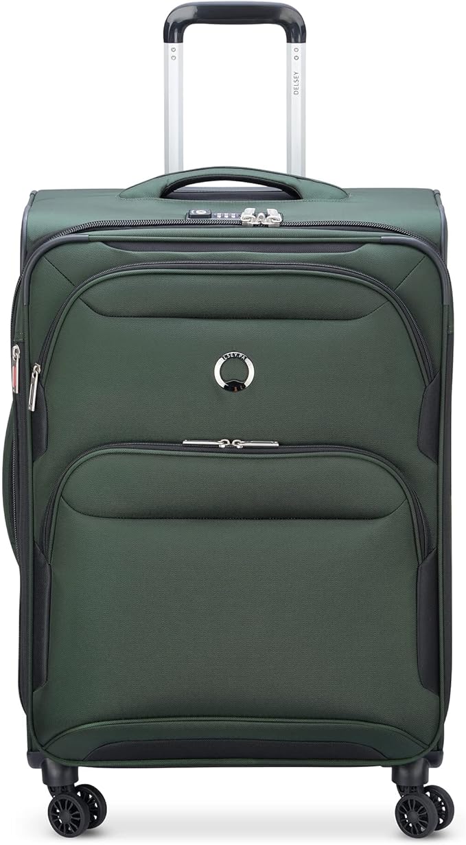 DELSEY PARIS Sky Max 2.0 Softside Expandable Luggage with Spinner Wheels, Green, Checked-Medium, 24 Inch