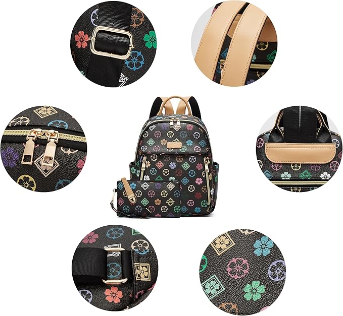 Makes Mini Backpack for Women, Stylish Daypack Purse Handbag Small Casual Daily Travel Bag, Lady Girls Gifts for Work School, 2pcs Sets