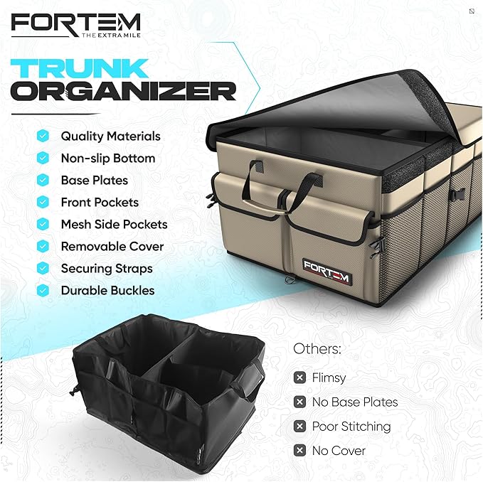 FORTEM Trunk Organizer For SUV Car Trunk Organizer, Foldable Storage, Car Accessories for Women Men, Collapsible Bag, Perfect Christmas Gifts, 600D Oxford, Non Slip Bottom, Straps, Soft Cover (50L)