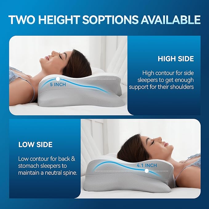 Cervical Neck Pillow for Neck Pain, Ergonomic Memory Foam for Side & Back Sleepers