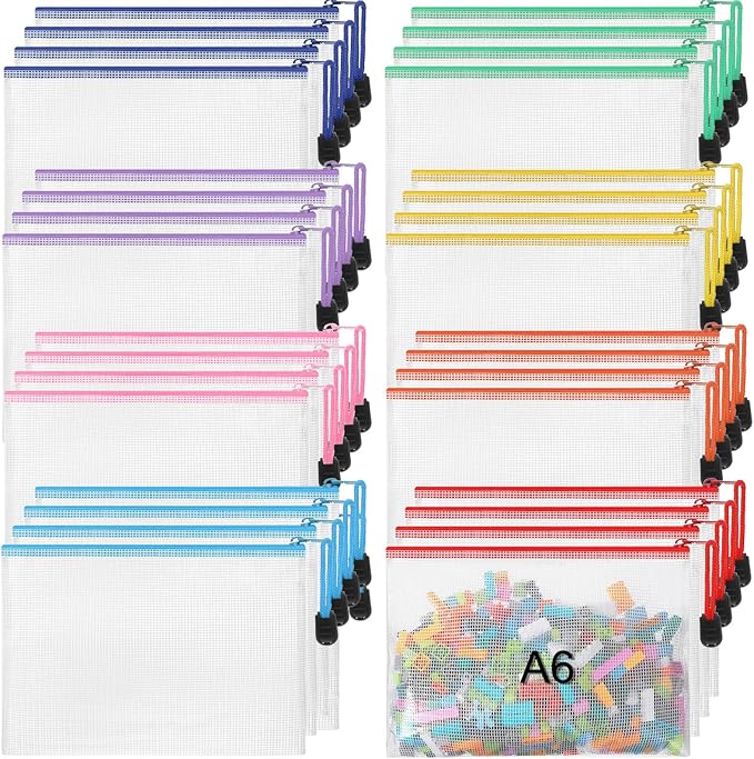 Jetec 32 Pcs Mesh Zipper Bags Toy Storage Bikini Organizer Bag Bolsas Para Guardar Trajes De Bano Waterproof Zipper Reusable Pouch Puzzle Multipurpose for Storage Office(Cute Color,7.5 x 5 Inch)