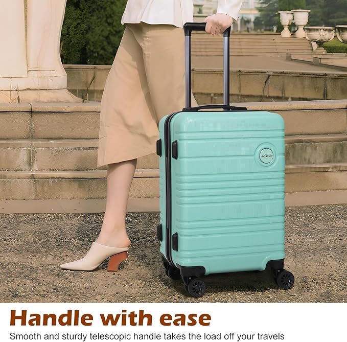 ABS+PC Carry on Luggage set with backpack 3 Pcs suitcace with Spinner wheels TSA Lock 20-In hardshell Lightweight Luggage set (Mint Green)