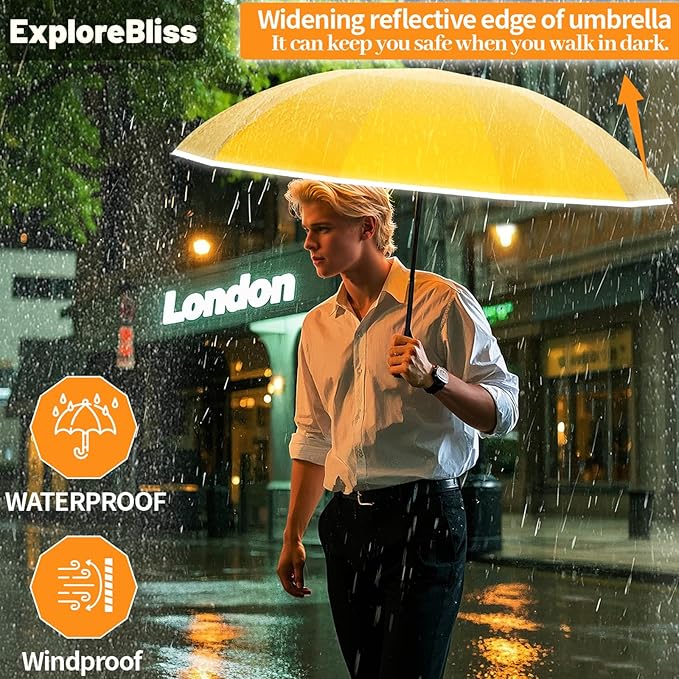 ExploreBliss Travel Umbrella Superior, Beautiful & Compact, Large Strong but Light Portable and Automatic Folding Rain Umbrella, Premium Grip, Fits Car & Backpack