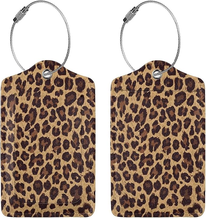 Leopard 2 Pcs Luggage Tags, Privacy Cover Id Label with Stainless Steel Loop and Address Card for Suitcases & Travel Bags